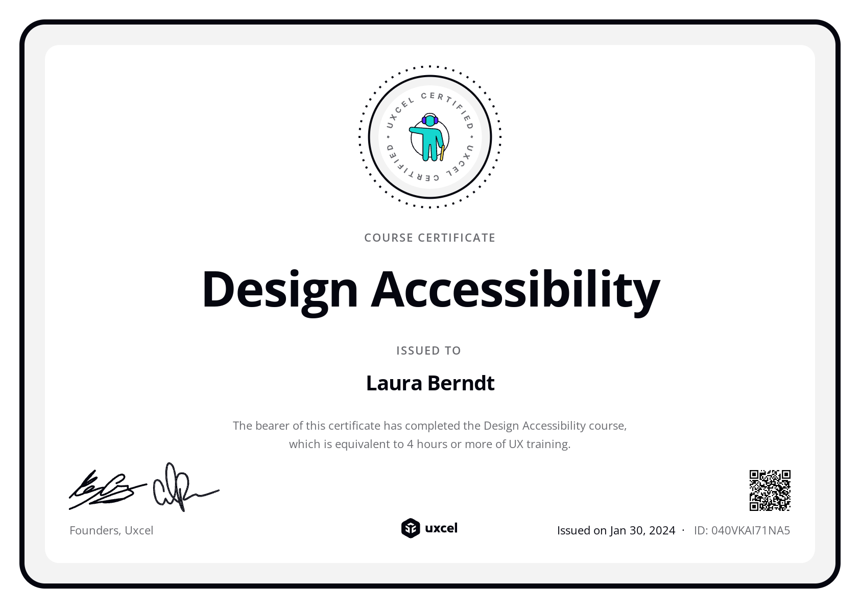 Laura Berndt's certificate